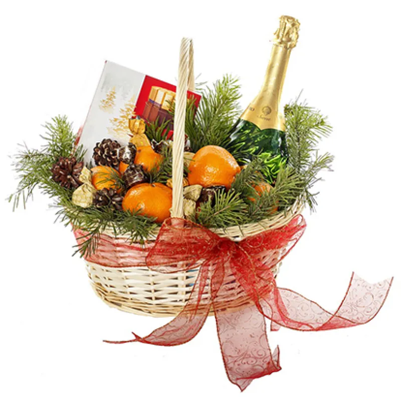 Корзина Новогодняя с Шампанским и конфетами, доставка Кудымкар